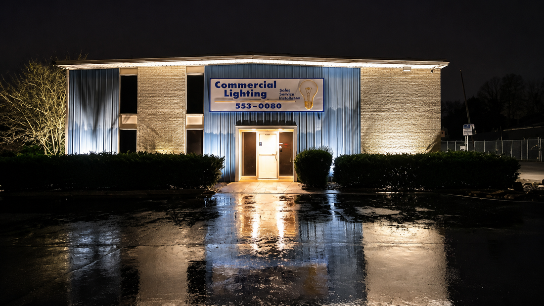 Commercial Lighting Supply headquarters in Knoxville, Tennessee illuminated at night