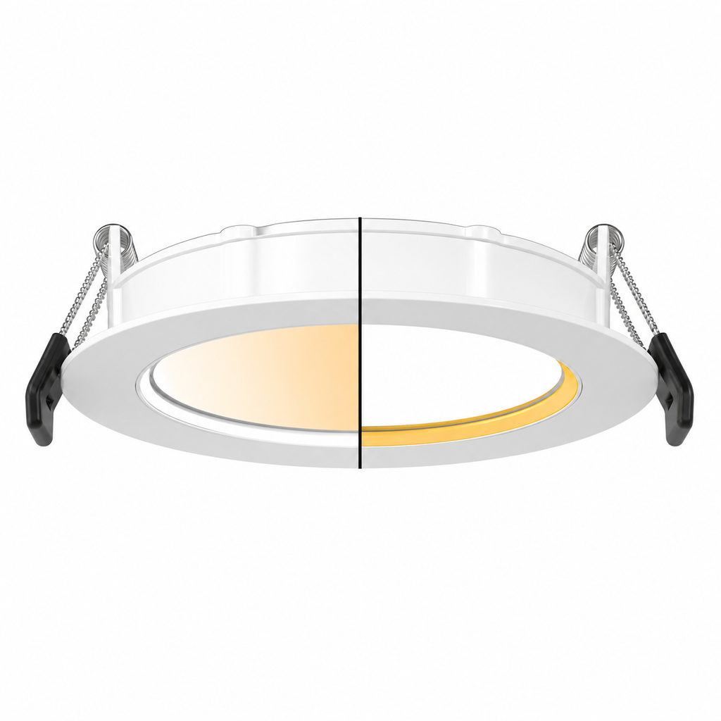 RAB WFRX-4R/NL WFRX 4 Inch Dim-to-Warm Edge-Lit Wafer Downlight with Night Light – Selectable 6W/8W/10W – Selectable 2700K/3000K/3500K/4000K/5000K – 120V – 500-850 Lumens Main Light + 20 Lumen Night Light