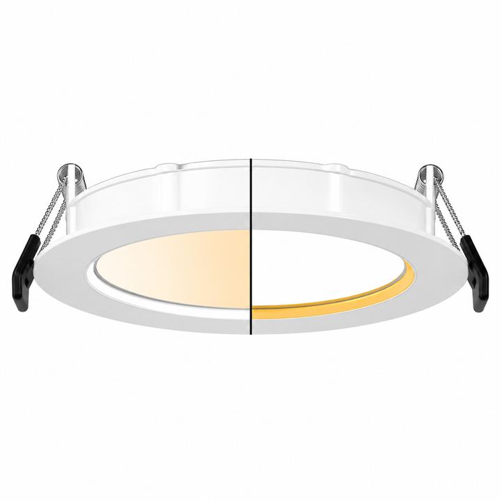RAB WFRX-6R/NL 6 Inch Dim-to-Warm Edge-Lit Wafer Downlight with Night Light – Selectable 9W/11W/13W – Selectable 2700K/3000K/3500K/4000K/5000K – White Smooth Trim – 120V – 850-1200 Lumens Main Light + 20 Lumen Night Light