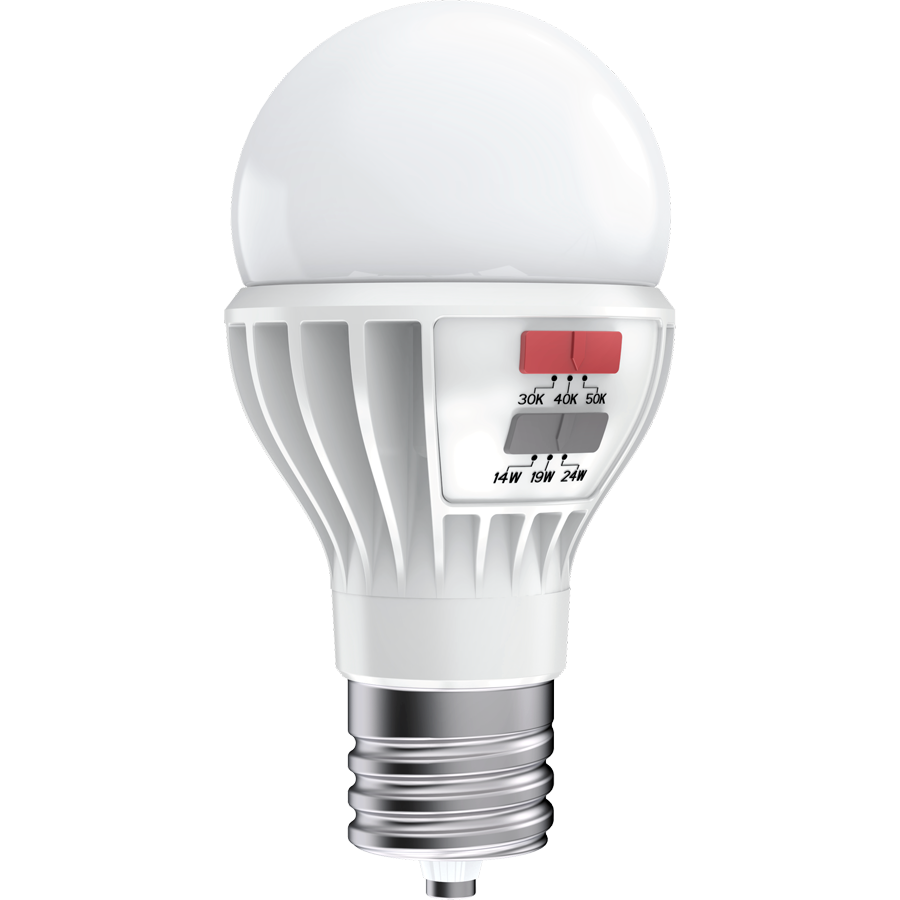 RAB A23-24S-EX39-8CCT-DIM-UNV A23 LED HID Replacement Lamp – Selectable 16W/21W/24W – 200W HID Equivalent – Selectable 3000K/4000K/5000K – 1941-3423 Lumens – 120-277V – CRI 80 – Dimmable – EX39 Mogul Base – Frosted Finish