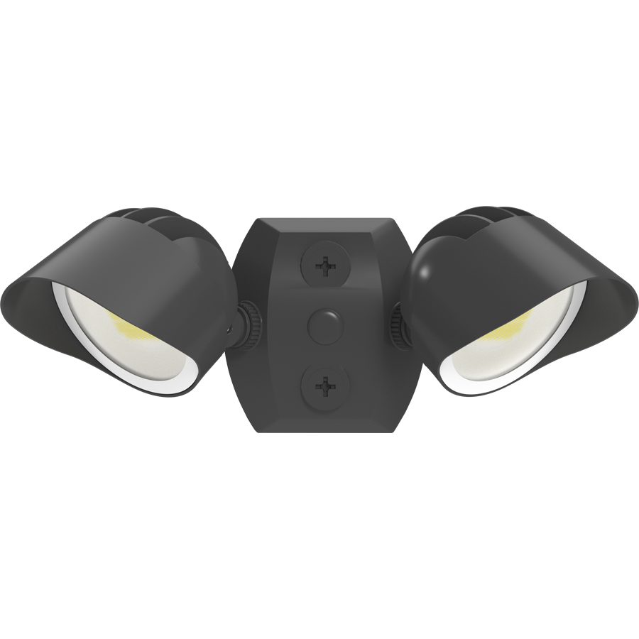 RAB BULLET2X20A Dual Head Flood Light Kit – Selectable 10W/15W/20W Per Head – Selectable 3000K/4000K/5000K – 2319-4189 Lumens – 120V – CU4 Cover Plate – Hood Included – Bronze Finish