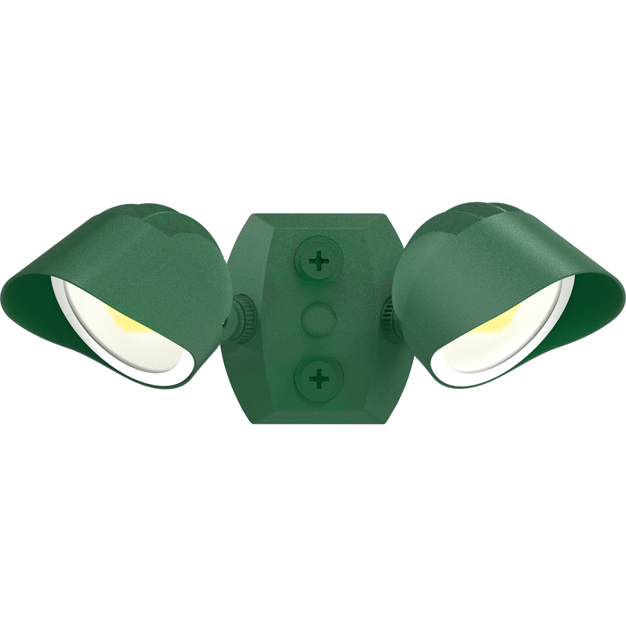 RAB BULLET2X12VG Dual Head Flood Light Kit – Selectable 6W/9W/12W Per Head – Selectable 3000K/4000K/5000K – 1279-2645 Lumens – 120V – CU4 Cover Plate – Hood Included – Verde Green Finish
