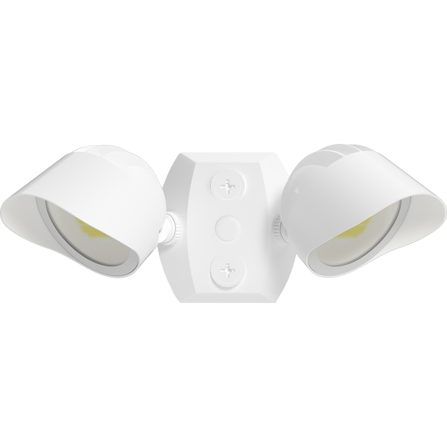 RAB BULLET2X20W Dual Head Flood Light Kit – Selectable 10W/15W/20W Per Head – Selectable 3000K/4000K/5000K – 2319-4189 Lumens – 120V – CU4 Cover Plate – Hood Included – White Finish
