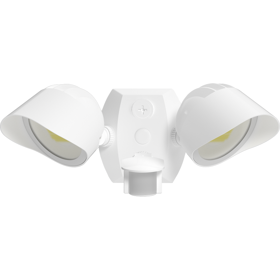RAB SMSBULLET2X12W SMS Dual Head Flood Light Kit – Selectable 6W/9W/12W Per Head – Selectable 3000K/4000K/5000K – 1279-2645 Lumens – 120V – SMS500 Mount – CU4 Cover Plate – Hood Included – White Finish