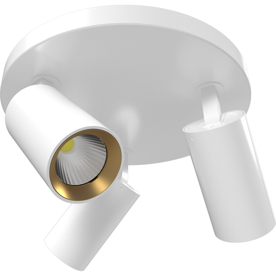 RAB COL18SM3 COLUMN Round Ceiling Spotlight – Triple Head – Selectable 3000K/4000K/5000K – 1571-1659 Lumens – 120V – 36° Beam Angle – White Finish