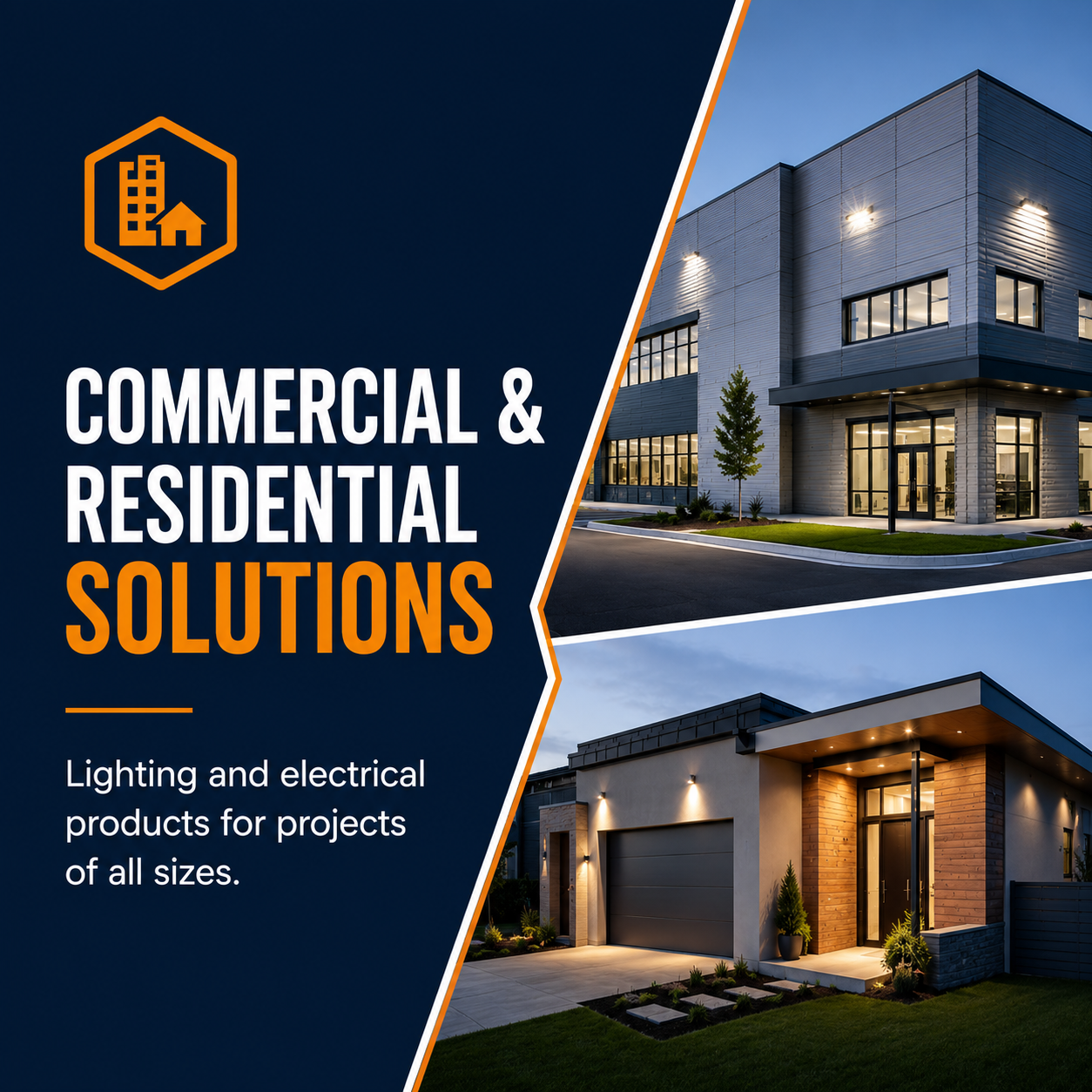 Commercial and residential lighting solutions for offices, warehouses, retail spaces, and homes.