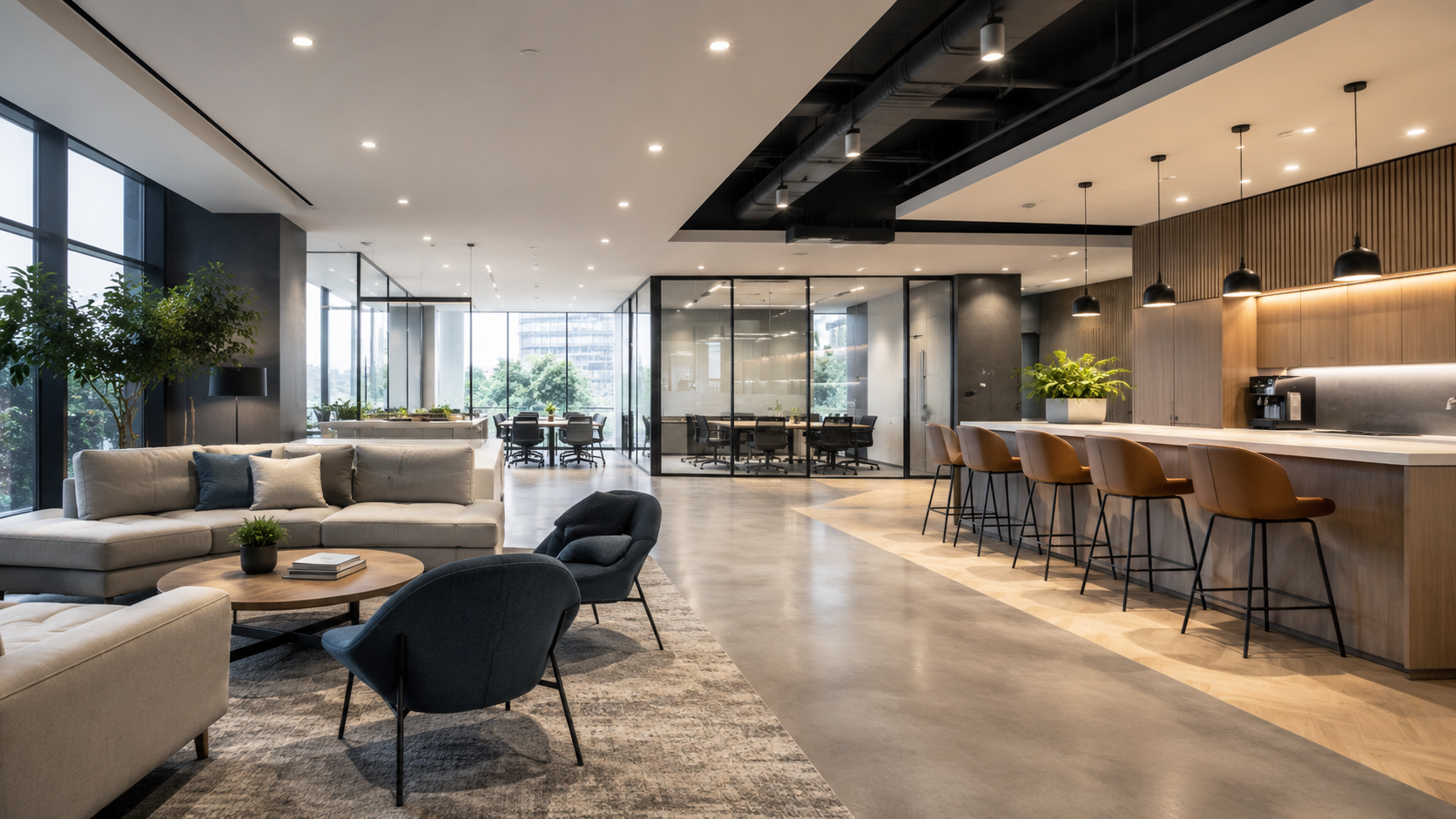 Commercial lighting solutions showcased in a modern interior with professional LED lighting for commercial spaces.