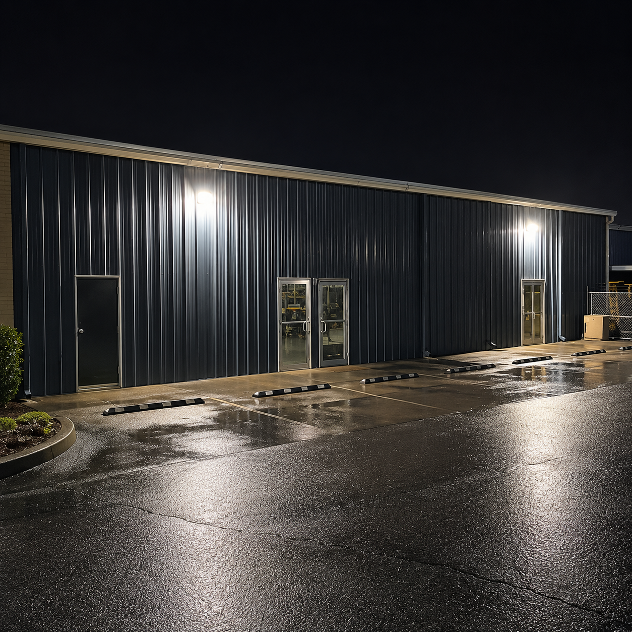 Commercial Lighting Supply warehouse and distribution facility at night