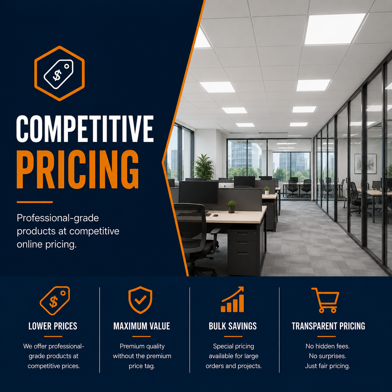 Professional commercial lighting products offered at competitive online pricing for contractors and facility managers.