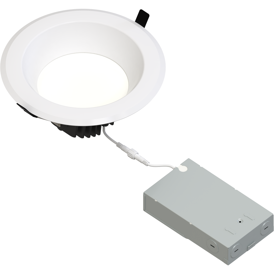 RAB CRX8/D10 CRX 8-Inch Round Recessed Downlight – Selectable 50W/65W/80W – 5-CCT Selectable – CRI90 – 0-10V Dimming – White Finish – 120-277V – 5000-6000 Lumens