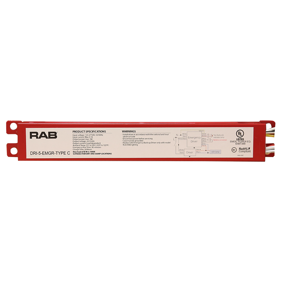 RAB DRI-5-EMGR-TYPE C Type C Emergency Driver – 5W – 120-277V AC