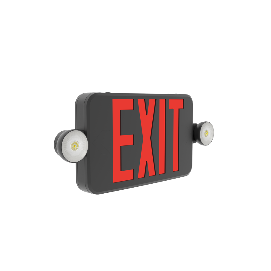 RAB ECOMBO34-RG-B ECOMBO34 Exit Sign Combo – Universal Face – Dual Head Emergency Light – Red/Green Letters – Black Housing – 120-277V – 160 Lumens