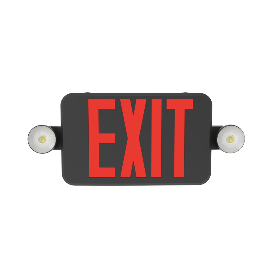 RAB ECOMBO34-RG-B ECOMBO34 Exit Sign Combo – Universal Face – Dual Head Emergency Light – Red/Green Letters – Black Housing – 120-277V – 160 Lumens