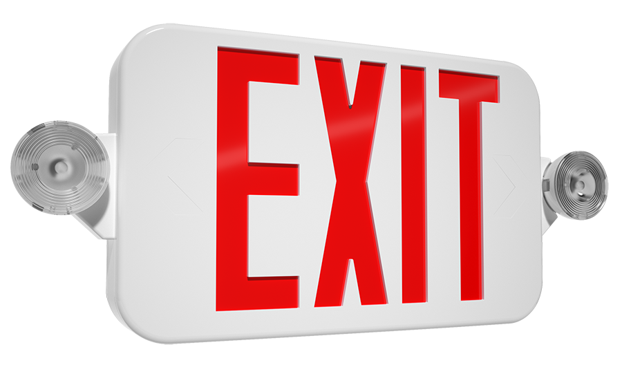 RAB ECOMBO34 ECOMBO34 Exit Sign Combo – Universal Face – Dual Head Emergency Light – Red Letters – White Housing – 120-277V – 160 Lumens
