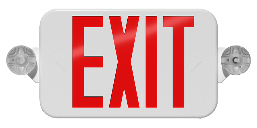 RAB ECOMBO34 ECOMBO34 Exit Sign Combo – Universal Face – Dual Head Emergency Light – Red Letters – White Housing – 120-277V – 160 Lumens