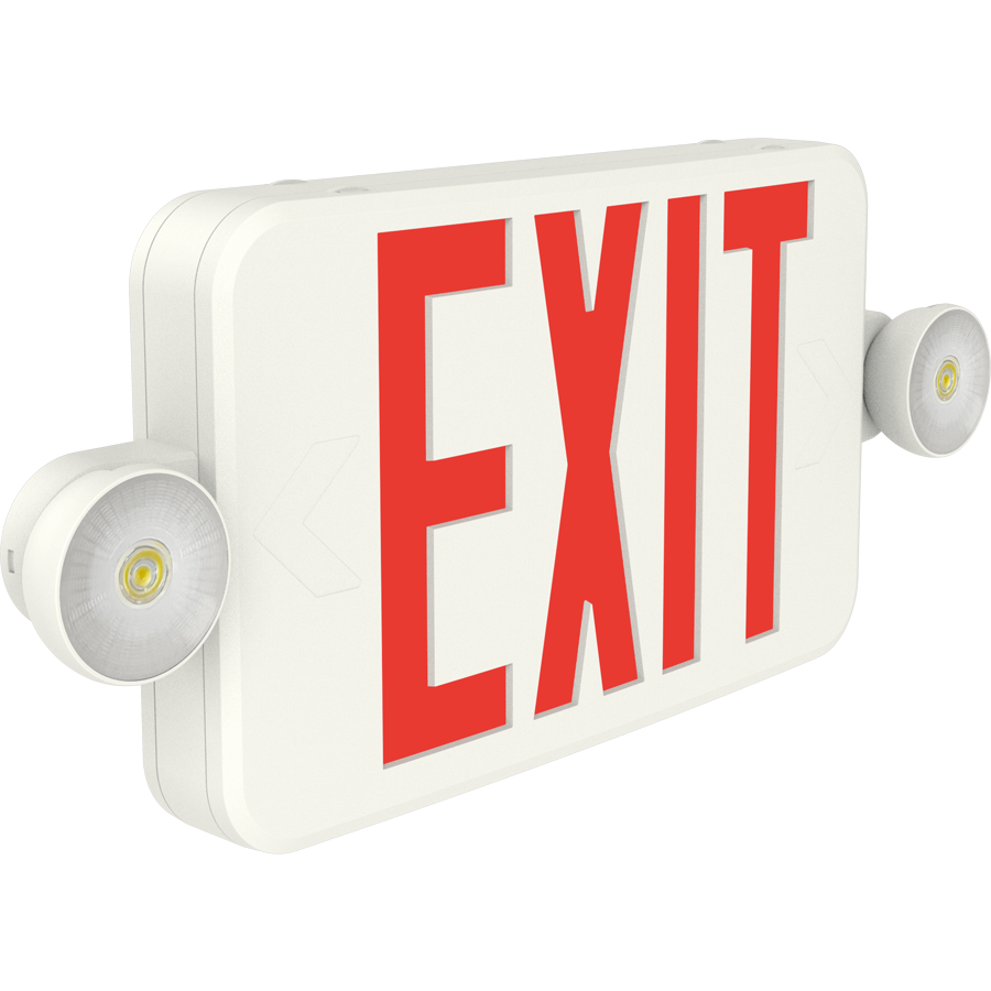 RAB ECOMBO34-RGR ECOMBO34 Exit Sign Combo – Universal Face – Dual Head Emergency Light – Red/Green Letters – White Housing – Remote Capacity – 120-277V – 160 Lumens