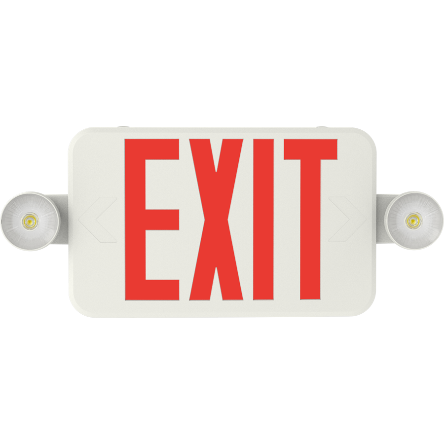 RAB ECOMBO34-RG ECOMBO34 Exit Sign Combo – Universal Face – Dual Head Emergency Light – Red/Green Letters – White Housing – 120-277V – 160 Lumens