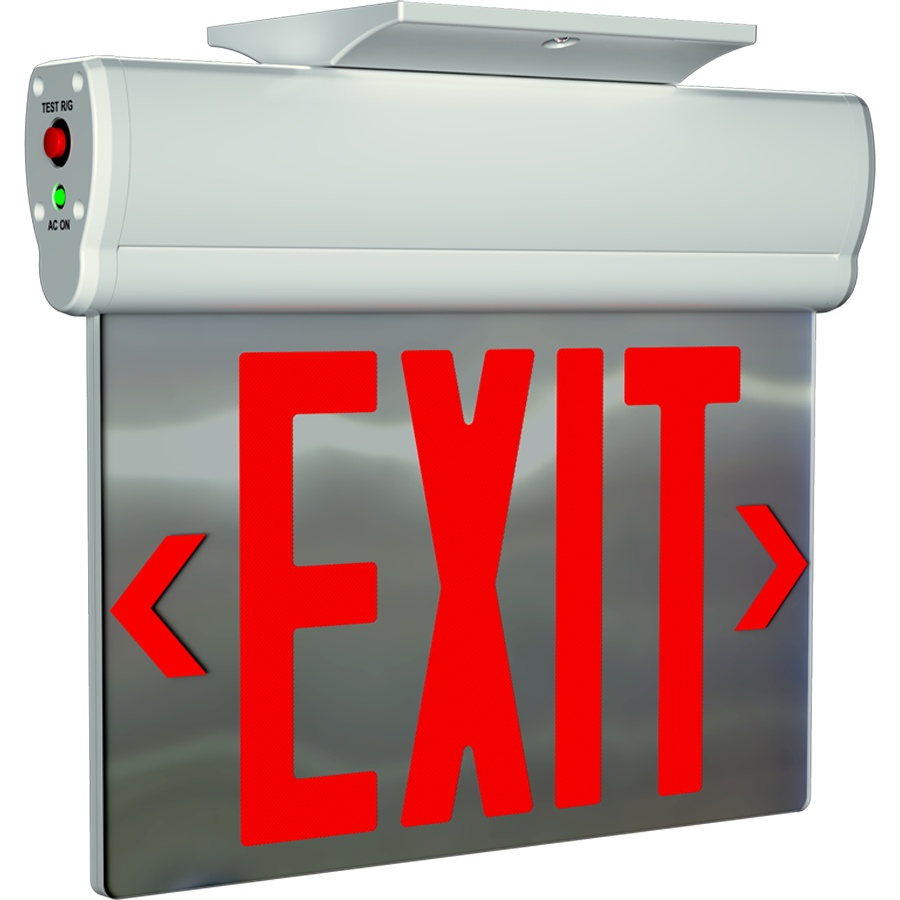 RAB ELS-MP ELS Edge-Lit Exit Sign – Dual Face – Red/Green Letters – Mirror Panel – White Housing – 120-277V