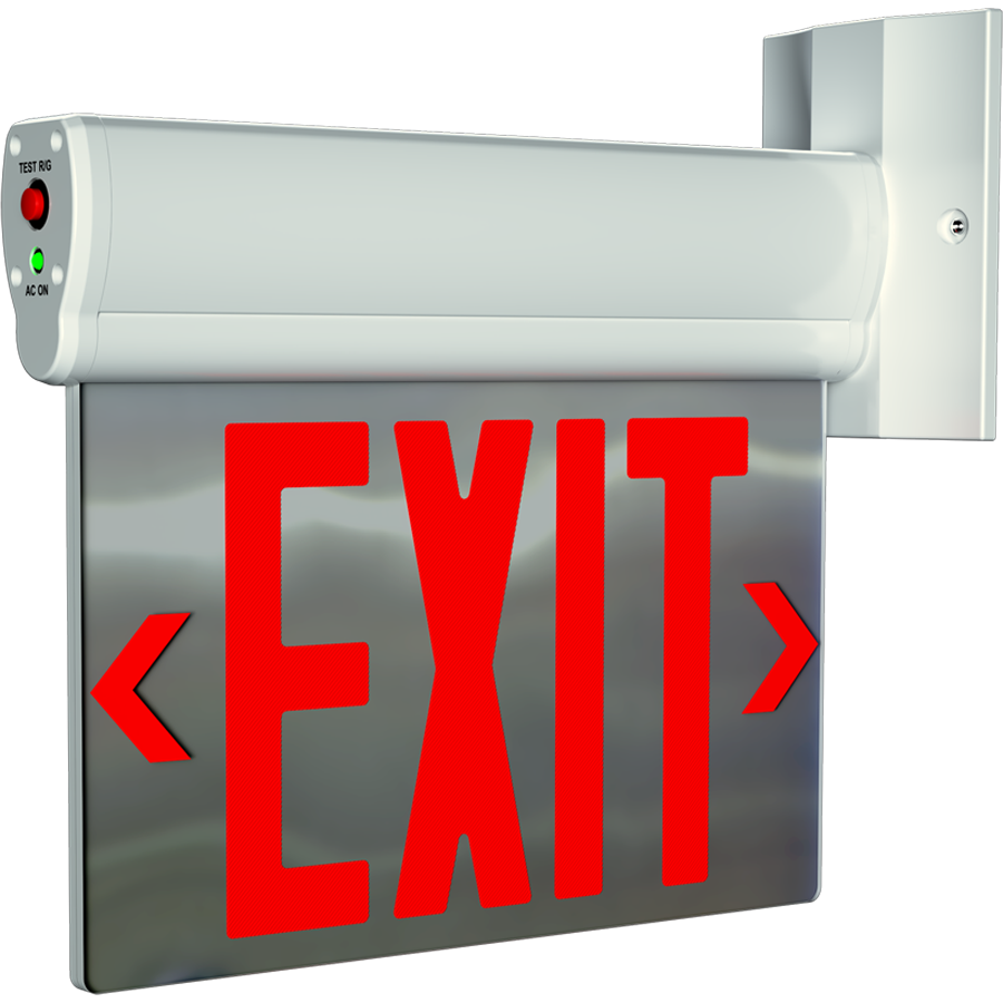 RAB ELS-MP ELS Edge-Lit Exit Sign – Dual Face – Red/Green Letters – Mirror Panel – White Housing – 120-277V