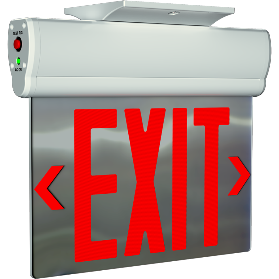 RAB ELS-MP ELS Edge-Lit Exit Sign – Dual Face – Red/Green Letters – Mirror Panel – White Housing – 120-277V
