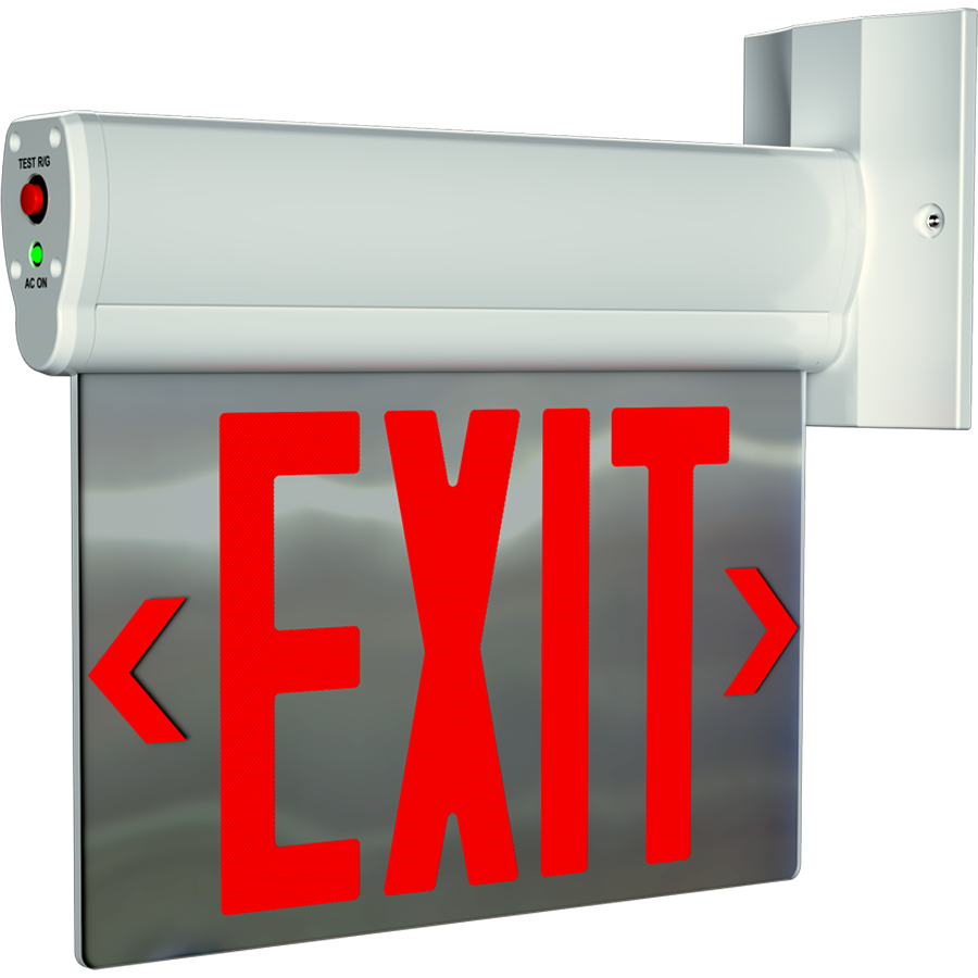 RAB ELS-MP ELS Edge-Lit Exit Sign – Dual Face – Red/Green Letters – Mirror Panel – White Housing – 120-277V