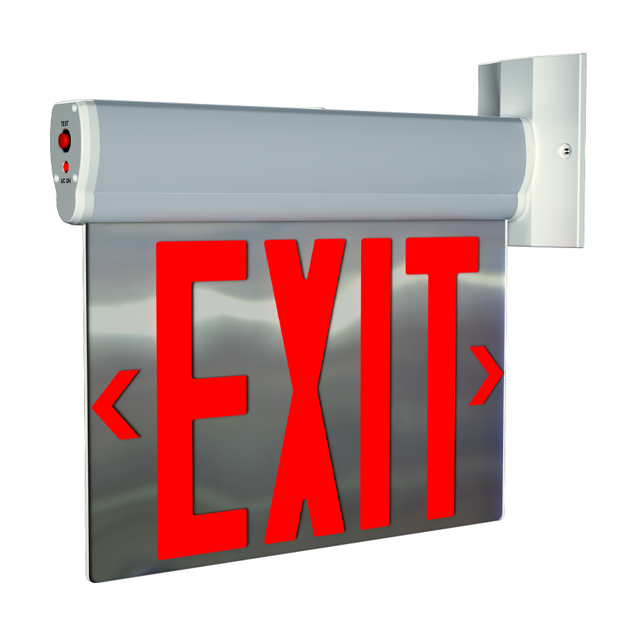 RAB ELSNYC-MP ELS New York Edge-Lit Exit Sign – Dual Face – Red Letters – Mirror Panel – Aluminum Housing – 120-277V