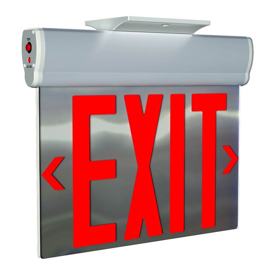 RAB ELSNYC-MP ELS New York Edge-Lit Exit Sign – Dual Face – Red Letters – Mirror Panel – Aluminum Housing – 120-277V