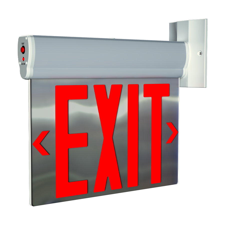 RAB ELSNYC-MP ELS New York Edge-Lit Exit Sign – Dual Face – Red Letters – Mirror Panel – Aluminum Housing – 120-277V