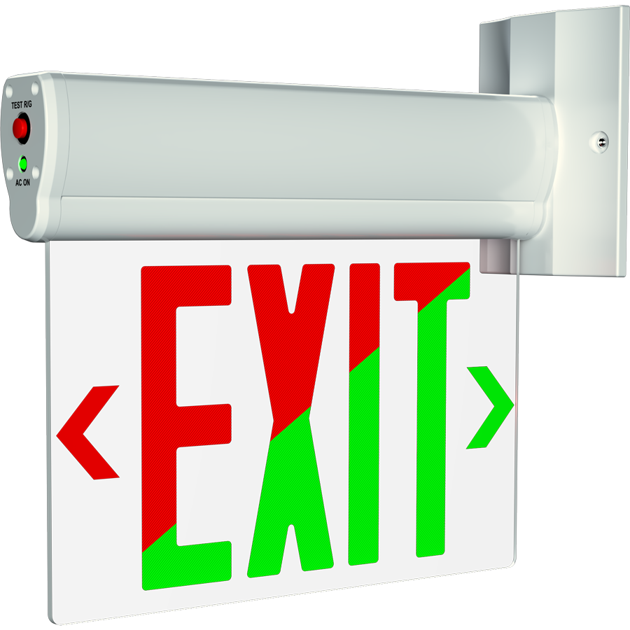 RAB ELX-MP ELX Edge-Lit Exit Sign – Dual Face – Red/Green Letters – Mirror Panel – White Housing – 120-277V