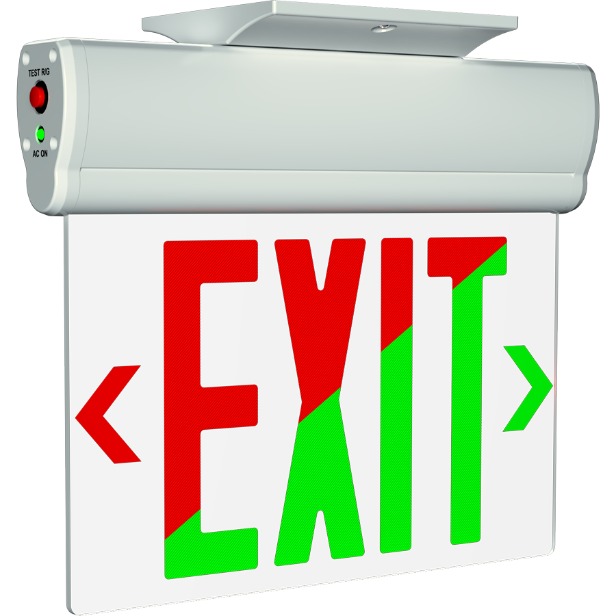 RAB ELX ELX Edge-Lit Exit Sign – Single Face – Red/Green Letters – Clear Panel – White Housing – 120-277V