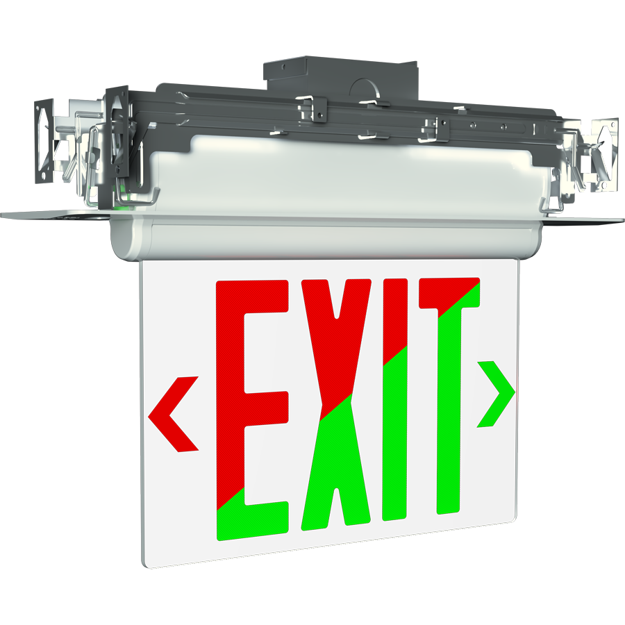 RAB ELX ELX Edge-Lit Exit Sign – Single Face – Red/Green Letters – Clear Panel – White Housing – 120-277V