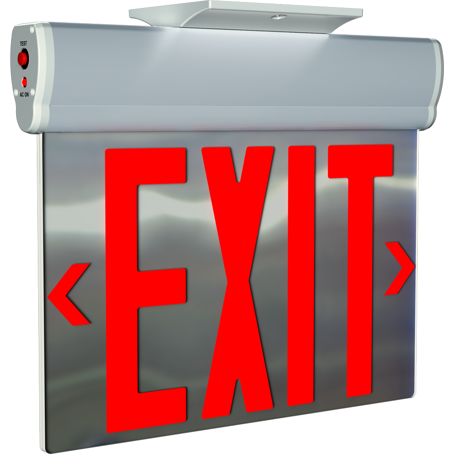 RAB ELXNYC-MP ELX New York Edge-Lit Exit Sign – Dual Face – Red Letters – Mirror Panel – Silver Housing – 120-277V