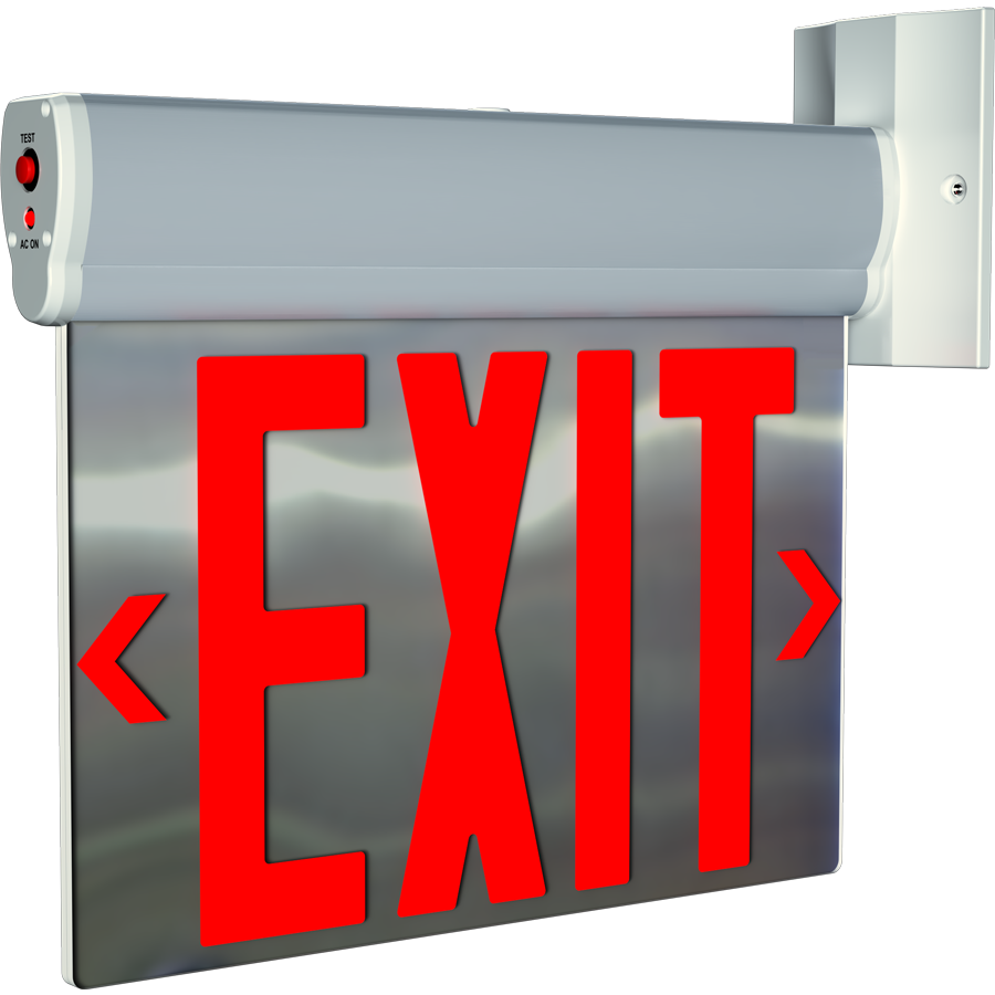 RAB ELXNYC-MP ELX New York Edge-Lit Exit Sign – Dual Face – Red Letters – Mirror Panel – Silver Housing – 120-277V