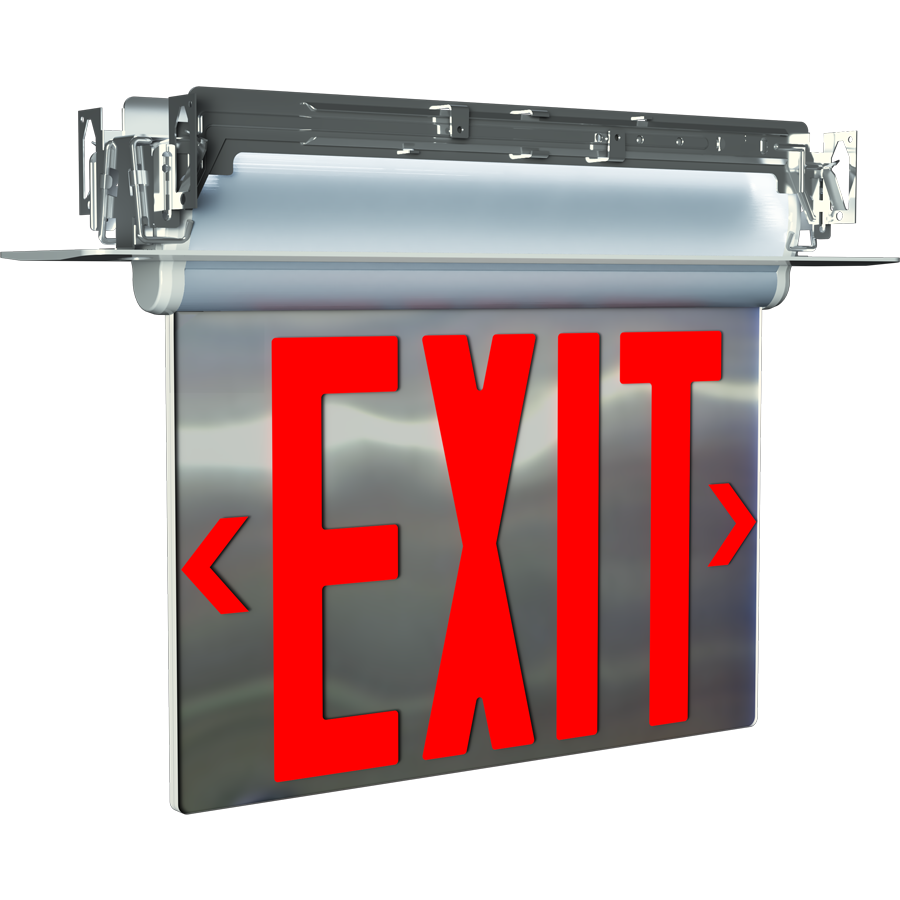 RAB ELXNYC-MP ELX New York Edge-Lit Exit Sign – Dual Face – Red Letters – Mirror Panel – Silver Housing – 120-277V