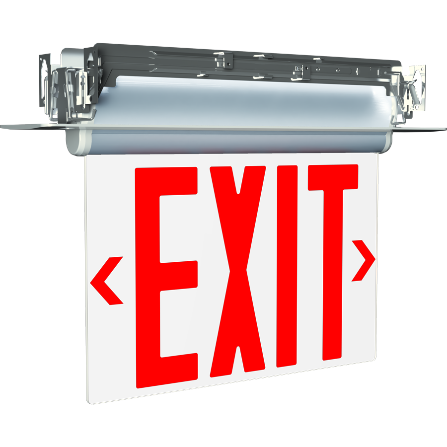 RAB ELXNYC ELX New York Edge-Lit Exit Sign – Single Face – Red Letters – Clear Panel – Silver Housing – 120-277V