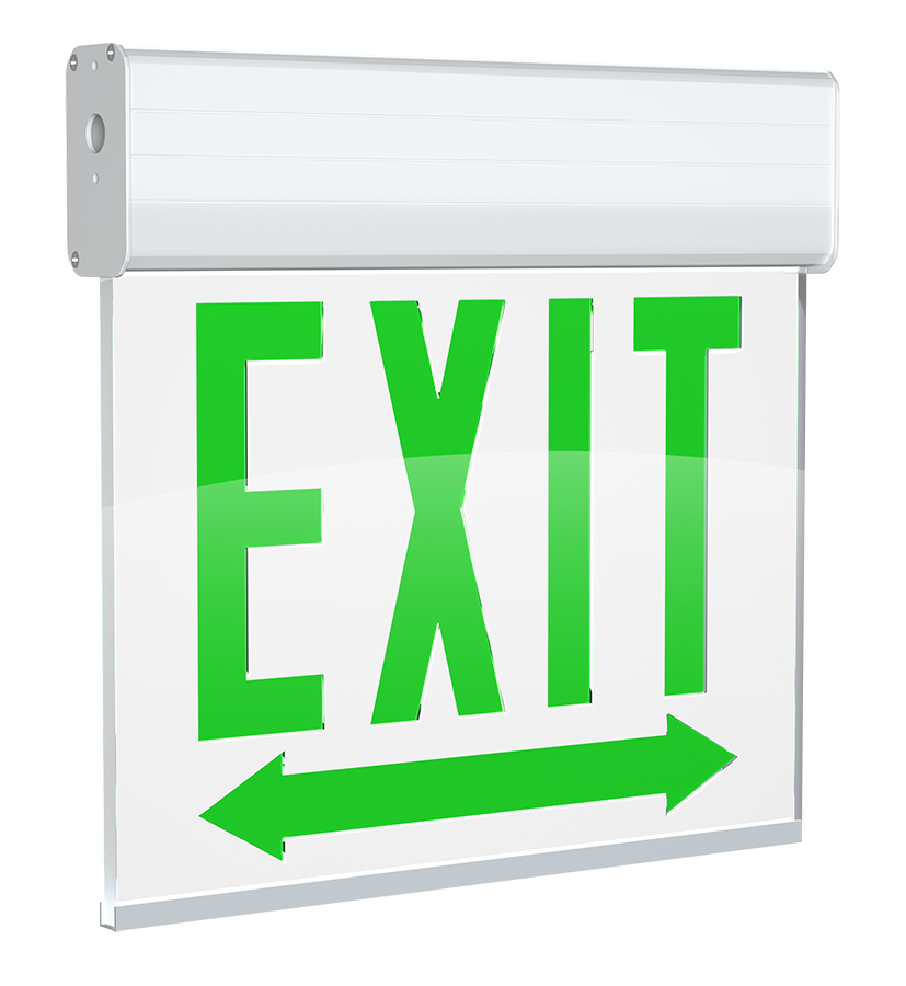 RAB EXITEDGE-WPWLRACH Chicago Edge-Lit Exit Sign – Dual Face – White Panel – White Housing – Left/Double Arrow – 120-277V