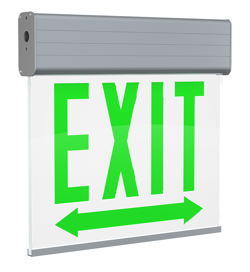 RAB EXITEDGE-WPDACH/E Chicago Edge-Lit Exit Sign – Dual Face – White Panel – Aluminum Housing – Double Arrow – Battery Backup – 120-277V