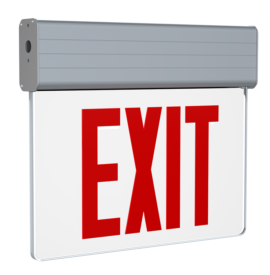RAB EXITEDGE-WPNY New York Edge-Lit Exit Sign – Dual Face – Red Letters – White Panel – Aluminum Housing – 120-277V