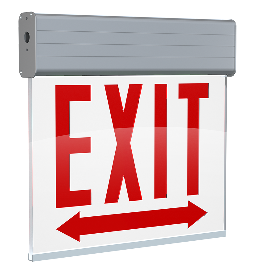 RAB EXITEDGE-WPDACH Chicago Edge-Lit Exit Sign – Dual Face – White Panel – Aluminum Housing – Double Arrow – 120-277V