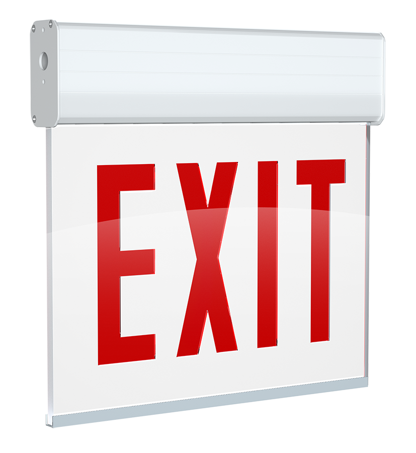 RAB EXITEDGE-WPW/E Edge-Lit Exit Sign – Dual Face – Red Letters – White Panel – White Housing – Battery Backup – 120-277V