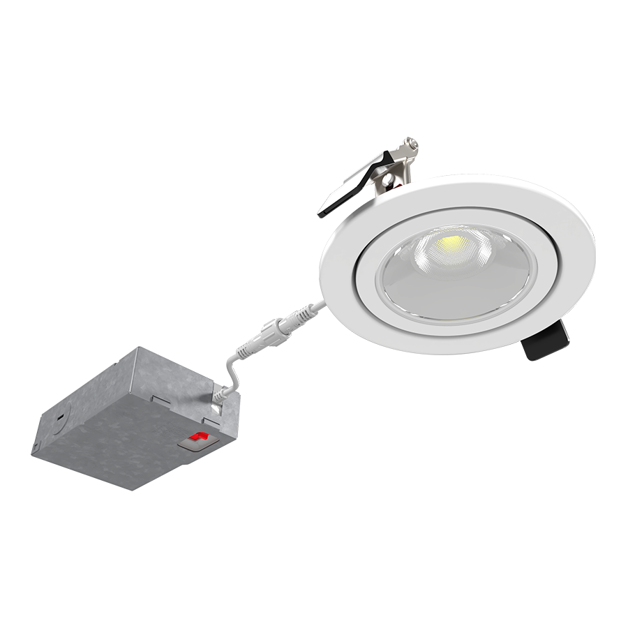 RAB FGIMBAL4 FGIMBAL 4 Inch Fire-Rated Gimbal Downlight – 9W – 38° Beam Angle – White Trim – 120V – Triac Dimmable – 750 Lumens