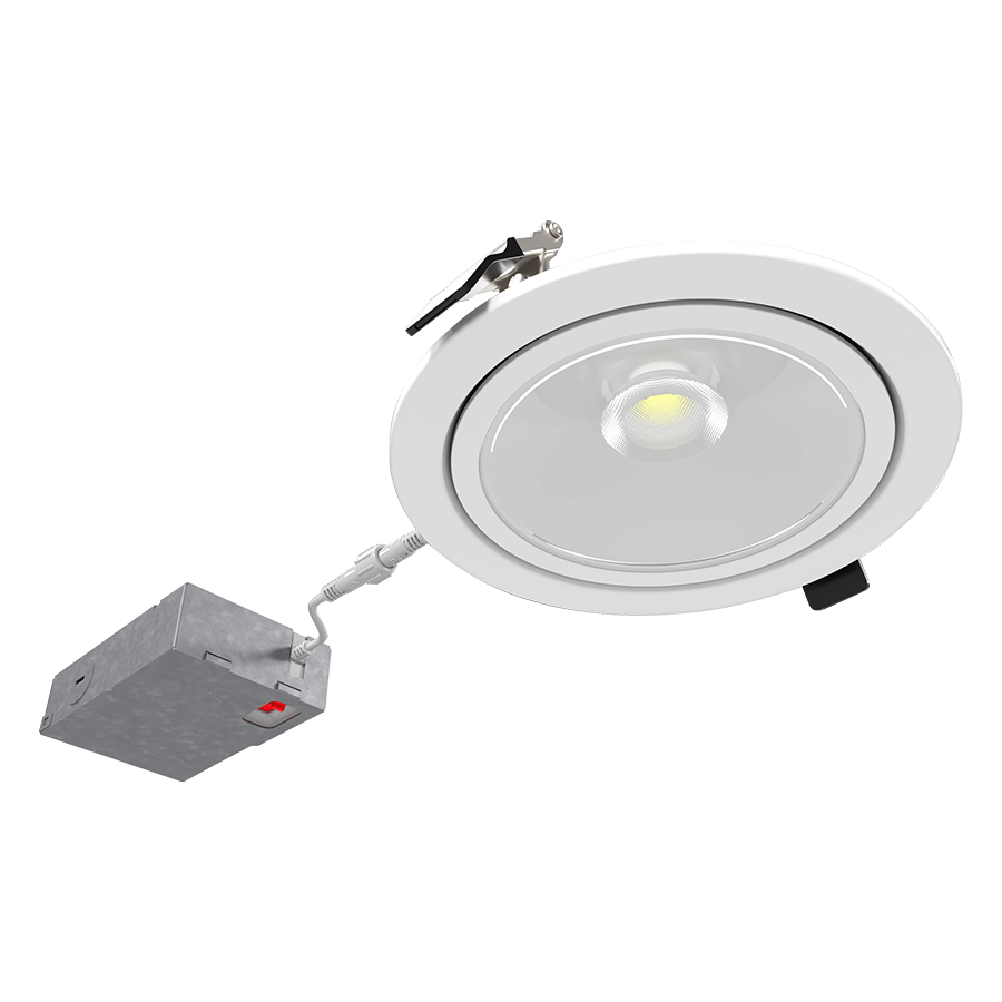 RAB FGIMBAL6 FGIMBAL 6 Inch Fire-Rated Gimbal Downlight – 14W – 38° Beam Angle – White Trim – 120V – Triac Dimmable – 1300 Lumens