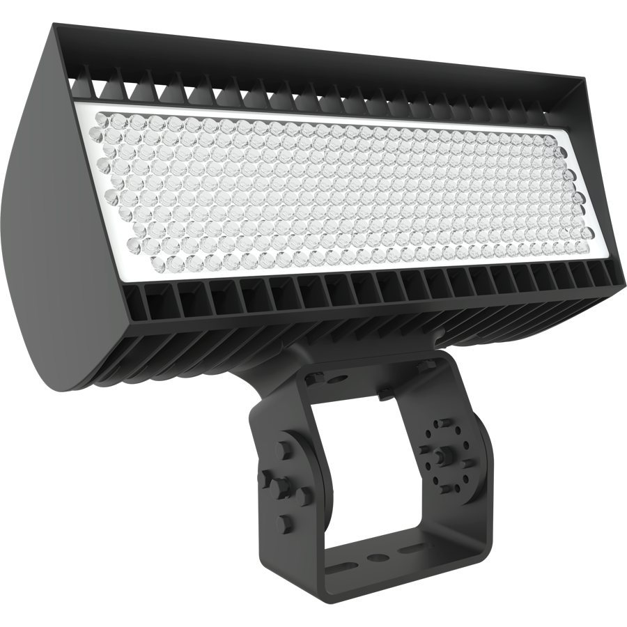 RAB FXLEDLB33T/7PR FXLED Field-Adjustable Large LED Flood Light – 445W/534W Selectable – 4000K/5000K Selectable – 56195-69674 Lumens – 120-277V – 3H x 3V Distribution – NEMA 7-Pin Receptacle – Trunnion Mount – Bronze Finish