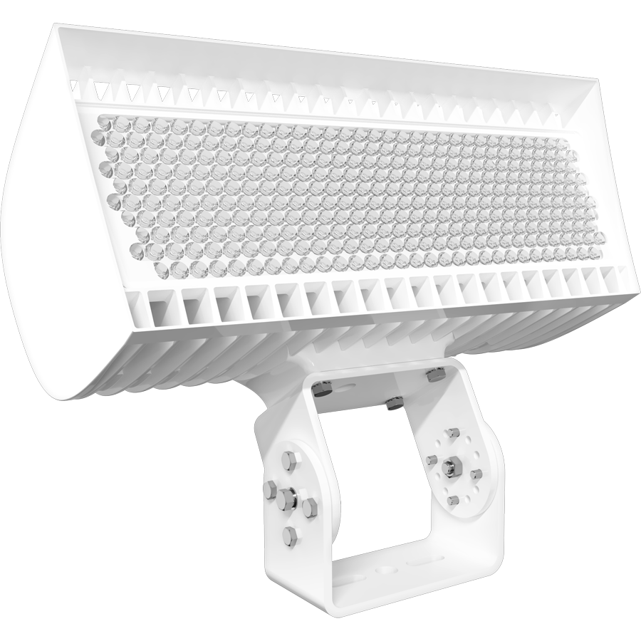 RAB FXLEDLB33TW/480 FXLED Field-Adjustable Large LED Flood Light – 445W/534W Selectable – 4000K/5000K Selectable – 56195-69674 Lumens – 480V – 3H x 3V Distribution – Trunnion Mount – White Finish