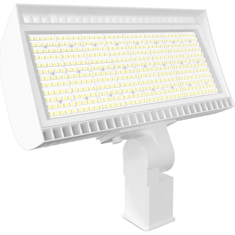 RAB FXLEDMSFW/7PR FXLED Field-Adjustable Medium LED Flood Light – 213W/346W Selectable – 4000K/5000K Selectable – 29672-48128 Lumens – 120-277V – NEMA 7-Pin Receptacle – Slipfitter Mount – White Finish