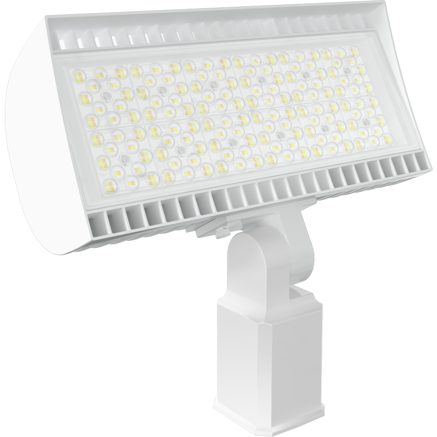 RAB FXLEDSSFW/480 FXLED Field-Adjustable Small LED Flood Light – 69W/97W/132W/168W Selectable – 4000K/5000K Selectable – 11025-23835 Lumens – 480V – Slipfitter Mount – White Finish