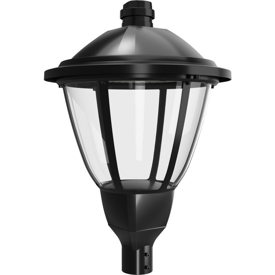 RAB HTG-RB/7PRS Heritage Round Outdoor Post Top Light – 60W-120W Selectable – Type III/Type V Distribution – 3000K/4000K/5000K Selectable – 5089-15401 Lumens – 120-277V – NEMA 7-Pin Photocontrol Receptacle – Black Finish