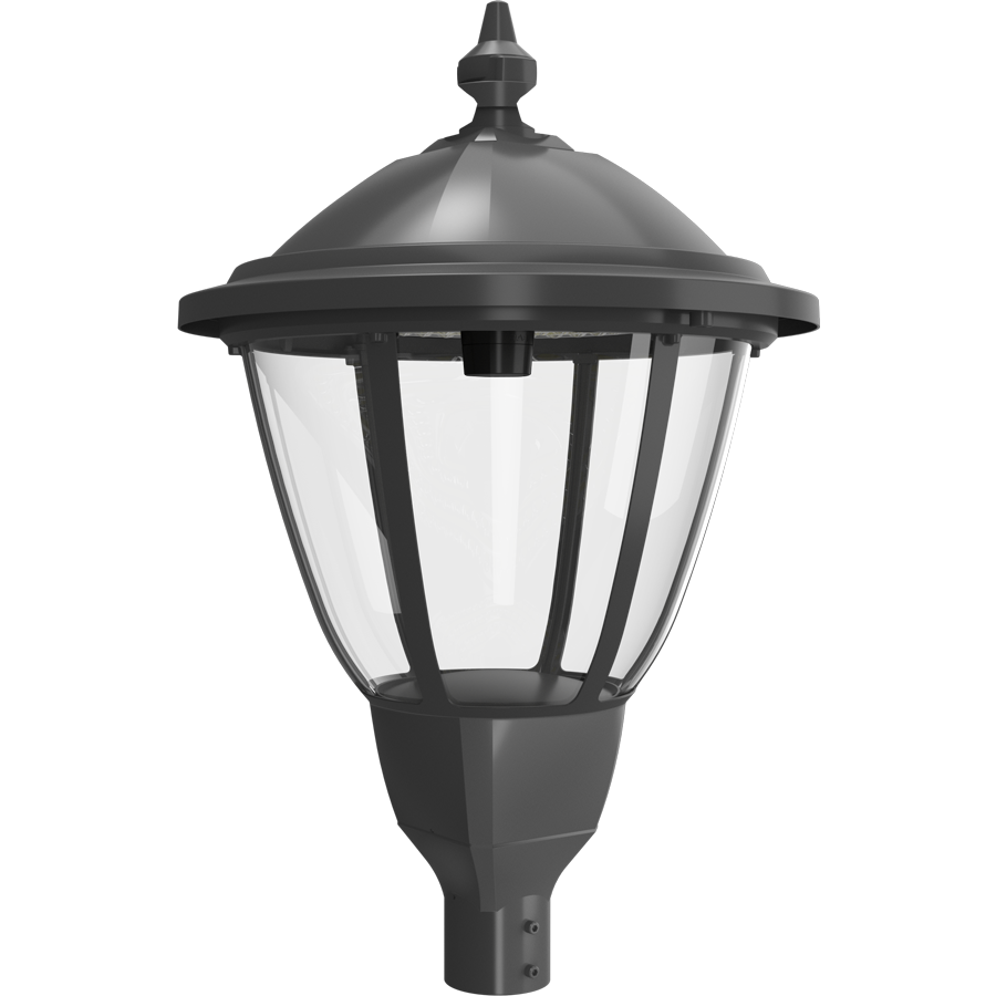 RAB HTG-R/LCBS/MVS Heritage Round Outdoor Post Top Light – 60W-120W Selectable – Type III/Type V Distribution – 3000K/4000K/5000K Selectable – 5089-15401 Lumens – 120-277V – Lightcloud Blue – Multi-Level Motion Sensor – Bronze Finish