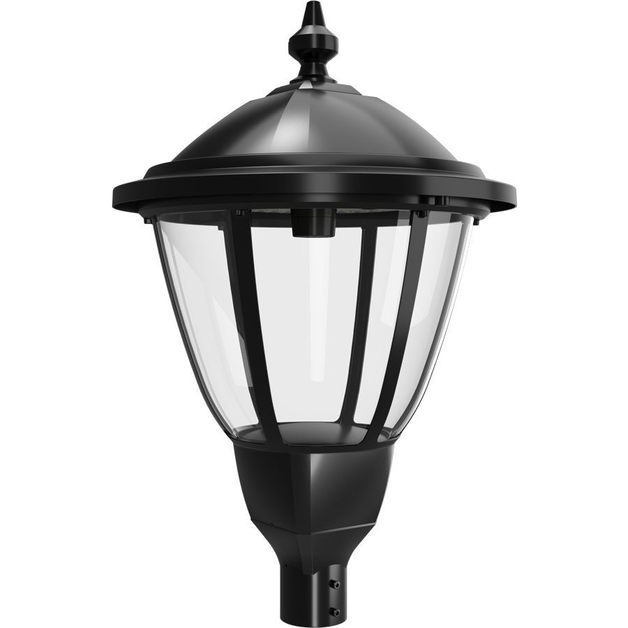 RAB HTG-RB/LCBS/MVS Heritage Round Outdoor Post Top Light – 60W-120W Selectable – Type III/Type V Distribution – 3000K/4000K/5000K Selectable – 5089-15401 Lumens – 120-277V – Lightcloud Blue – Multi-Level Motion Sensor – Black Finish