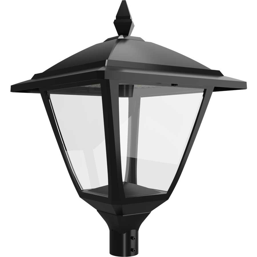 RAB HTG-SB/LCBS/MVS Heritage Square Outdoor Post Top Light – 60W-120W Selectable – Type III/Type V Distribution – 3000K/4000K/5000K Selectable – 5089-15401 Lumens – 120-277V – Lightcloud Blue – Multi-Level Motion Sensor – Black Finish